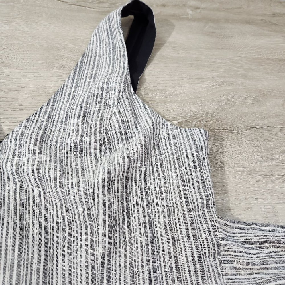 1. State Linen (sz 12) Blend Wide Leg V Neck Grey Striped High Waist Jumpsuit - Picture 7 of 12